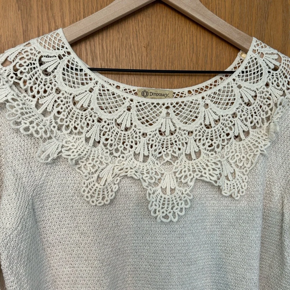 Democracy crochet sweater Large long sleeve top knit sweater lace crochet detail - Picture 5 of 14